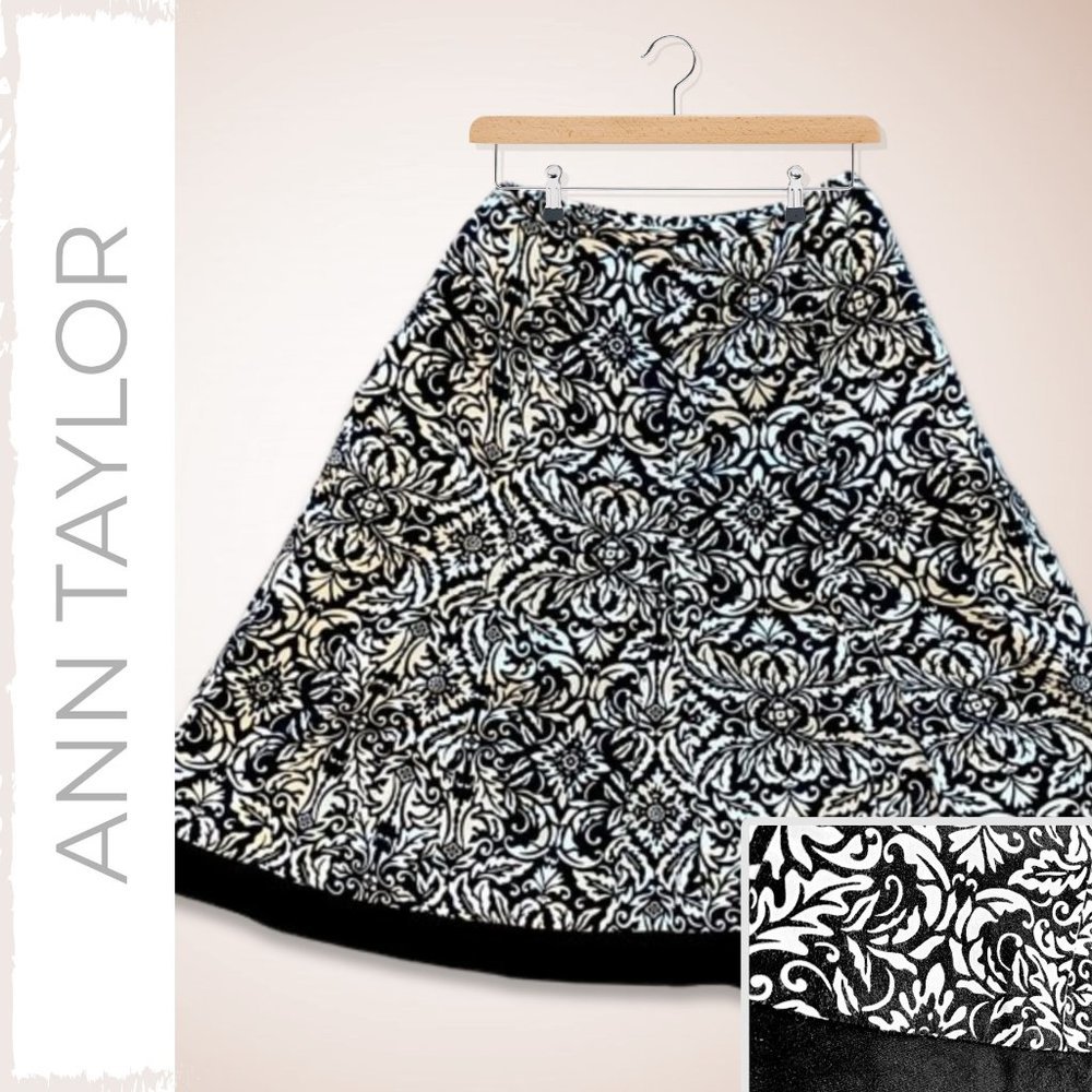 Ann Taylor Damask Skirt in Black/Cream
